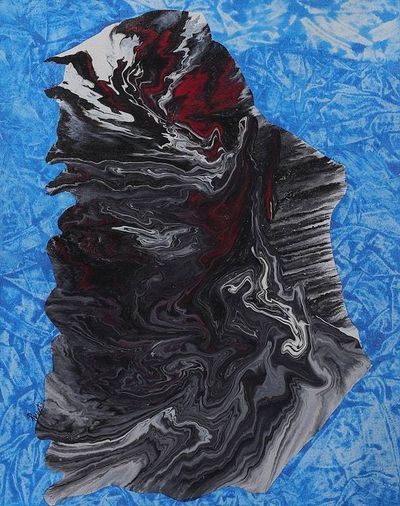 Alternate image for Signed Abstract Black and Blue Acrylic Painting from India Blue Lagoon