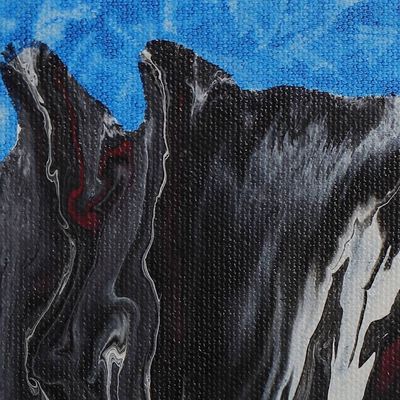 Alternate image for Signed Abstract Black and Blue Acrylic Painting from India Blue Lagoon
