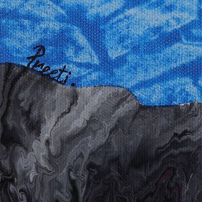Alternate image for Signed Abstract Black and Blue Acrylic Painting from India Blue Lagoon