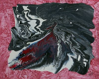 Alternate image for Signed Abstract Black and Red Acrylic Painting from India Red Algae