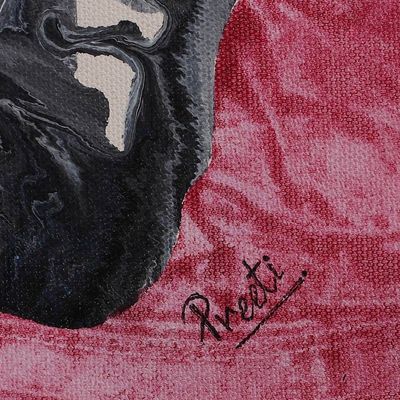 Alternate image for Signed Abstract Black and Red Acrylic Painting from India Red Algae