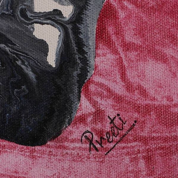 Alternate image for Signed Abstract Black and Red Acrylic Painting from India Red Algae