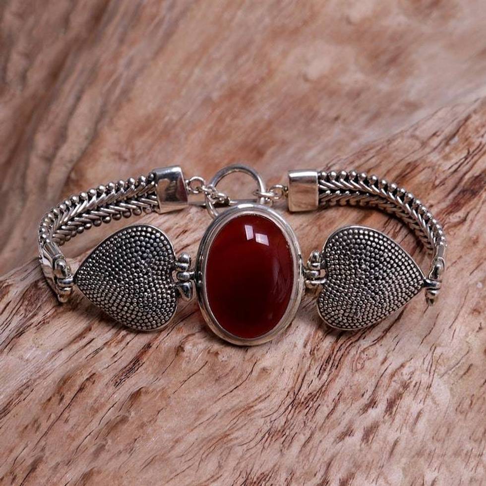 Carnelian Heart Shaped Sterling Silver Bracelet 'True Love'