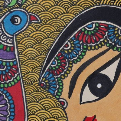Alternate image for Yashoda Krishna Acrylic  Dyes on Paper Madhubani Painting Yashoda with Krishna