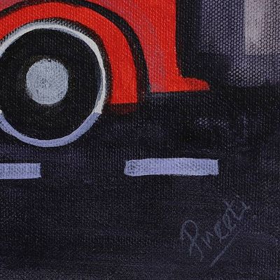 Alternate image for Signed Impressionist Warm-Toned Acrylic Cityscape Painting Car Series I