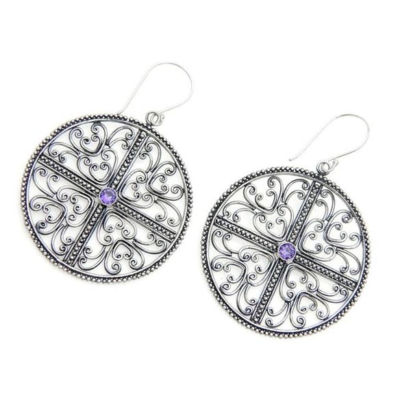 Alternate image for Handcrafted Silver Lace Earrings with Amethysts Circular Symmetry