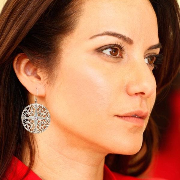 Alternate image for Handcrafted Silver Lace Earrings with Amethysts Circular Symmetry