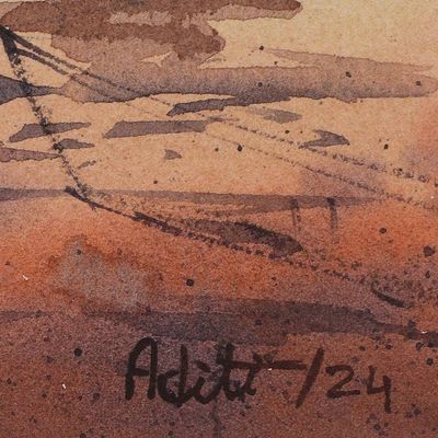 Alternate image for Signed Watercolor Seascape Painting in Impressionist Style Harbor of Stillness