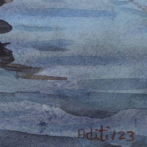 Alternate image for Impressionist Watercolor Seascape Painting from India Tied to Tranquility