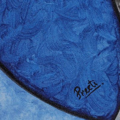 Alternate image for Signed Expressionist Abstract Blue and Grey Acrylic Painting Plant Earth