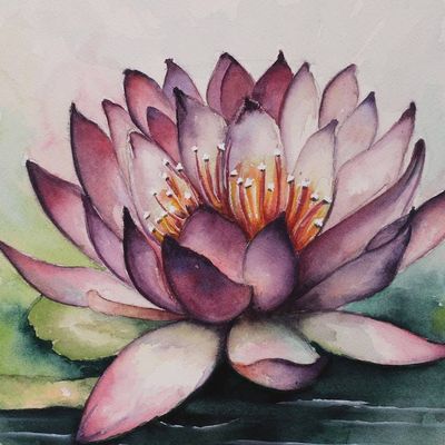 Alternate image for Watercolor on Paper Still Life Painting of a Lotus Flower Lotus Awakening