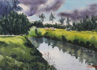 Alternate image for Impressionist Watercolor Landscape on Handmade Paper Norwester