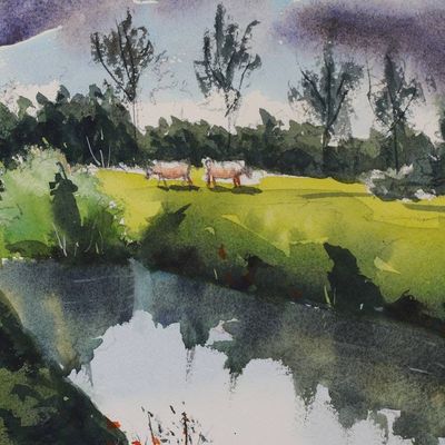 Alternate image for Impressionist Watercolor Landscape on Handmade Paper Norwester