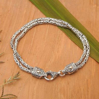 Alternate image for Gold-Accented Silver Strand Bracelet with Borobudur Chains Luxurious Textures