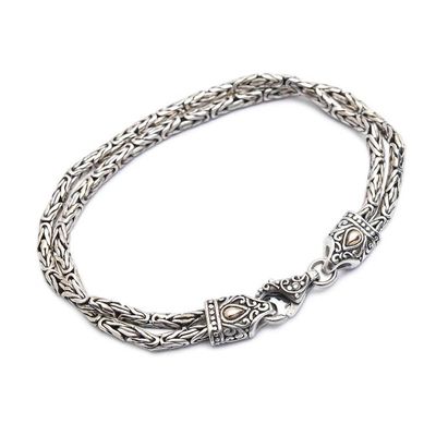 Alternate image for Gold-Accented Silver Strand Bracelet with Borobudur Chains Luxurious Textures