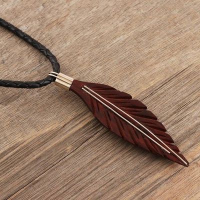 Alternate image for Ebony Wood and Sterling Silver Pendant Necklace Silver Veins