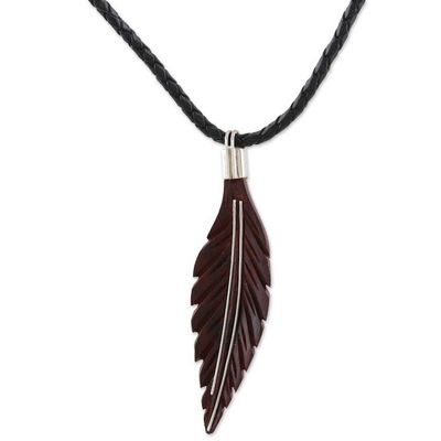 Alternate image for Ebony Wood and Sterling Silver Pendant Necklace Silver Veins