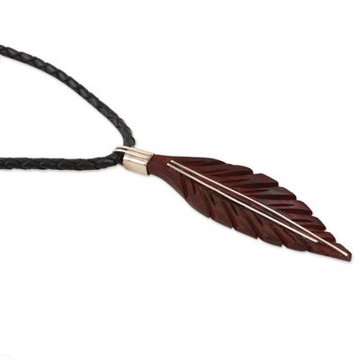 Alternate image for Ebony Wood and Sterling Silver Pendant Necklace Silver Veins