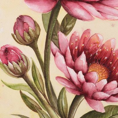 Alternate image for Inspirational Watercolor on Paper Painting with Pink Flowers Blush of Blooms