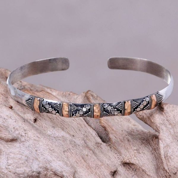 Alternate image for Balinese Gold Accent Slender Sterling Silver Cuff Bracelet Spots and Dots