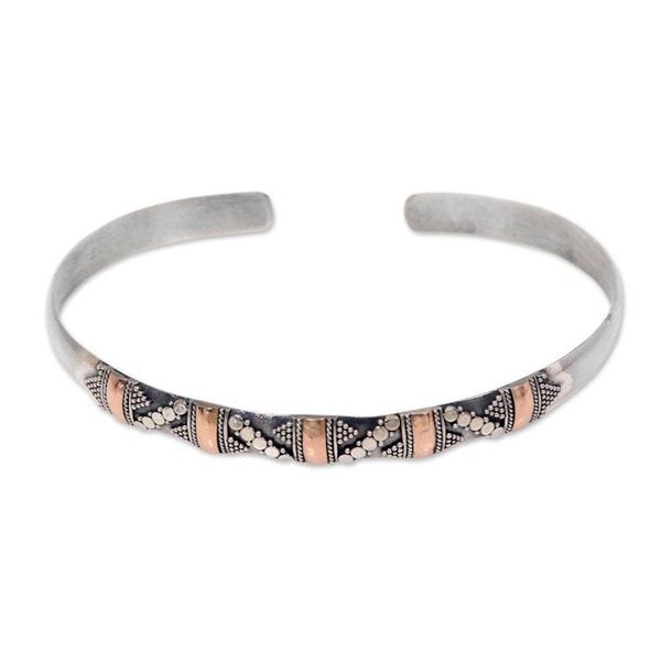 Alternate image for Balinese Gold Accent Slender Sterling Silver Cuff Bracelet Spots and Dots