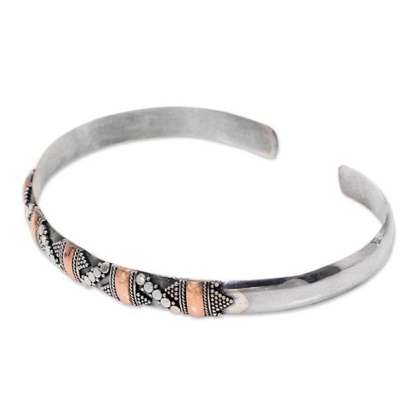 Alternate image for Balinese Gold Accent Slender Sterling Silver Cuff Bracelet Spots and Dots