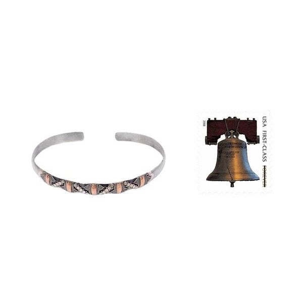 Alternate image for Balinese Gold Accent Slender Sterling Silver Cuff Bracelet Spots and Dots