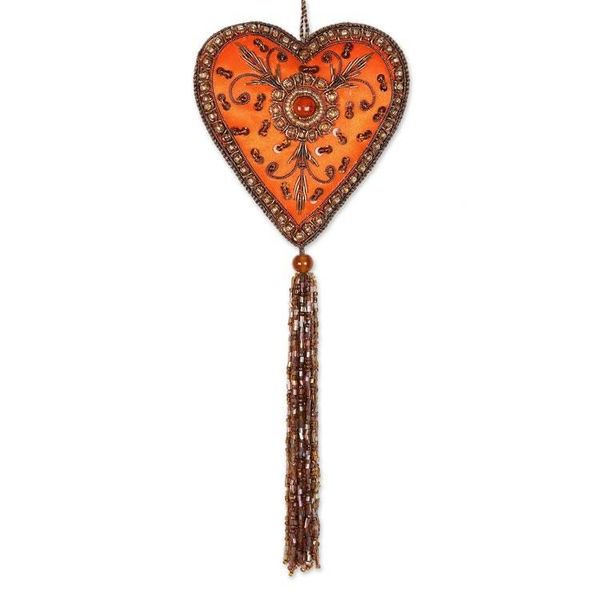 Alternate image for Indian Colorful Hand Made Beaded Heart Ornaments Set of 6 Season of Love