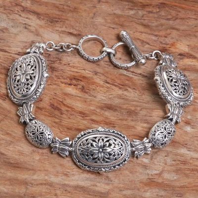 Alternate image for Sterling Silver Link Bracelet with Floral Motif Lotus Chain