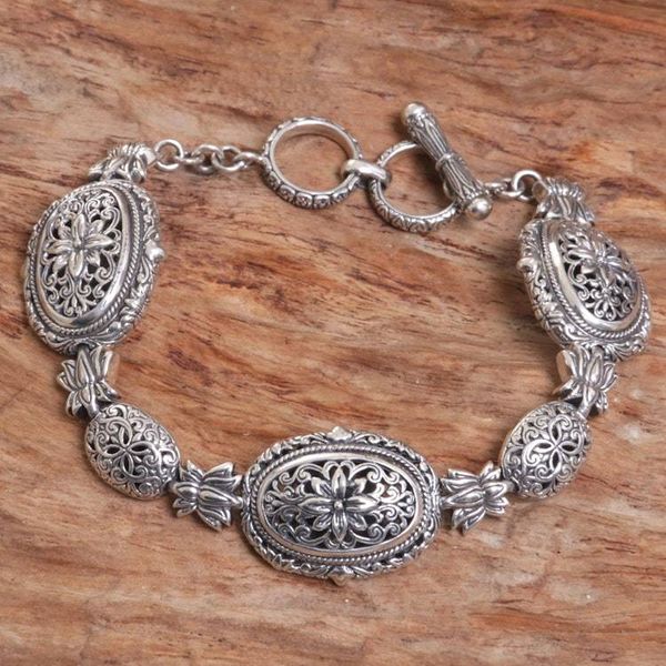 Alternate image for Sterling Silver Link Bracelet with Floral Motif Lotus Chain