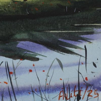 Alternate image for Unstretched Impressionist Watercolor Landscape Painting The Meadow