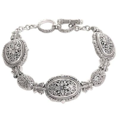Alternate image for Sterling Silver Link Bracelet with Floral Motif Lotus Chain