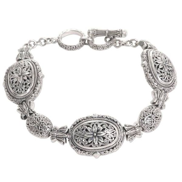Alternate image for Sterling Silver Link Bracelet with Floral Motif Lotus Chain