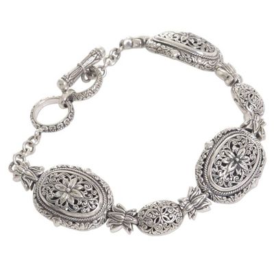 Alternate image for Sterling Silver Link Bracelet with Floral Motif Lotus Chain