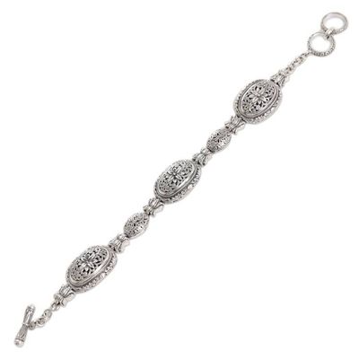 Alternate image for Sterling Silver Link Bracelet with Floral Motif Lotus Chain