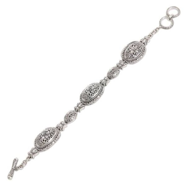 Alternate image for Sterling Silver Link Bracelet with Floral Motif Lotus Chain