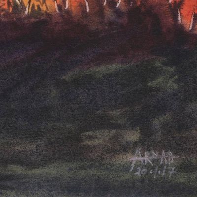 Alternate image for Evocative Watercolor Painting of Sunset Landscape Path to Malda