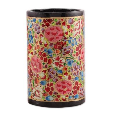 Alternate image for Hand-Painted Colorful Floral Wood Papier Mache Pen Holder Floral Ecstasy