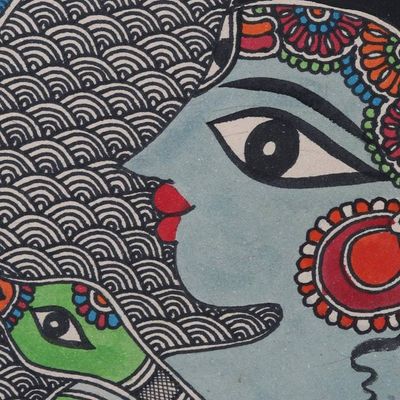 Alternate image for Gangadhar Shiva Acrylic and Dyes on Paper Madhubani Painting Gangadhar Shiva