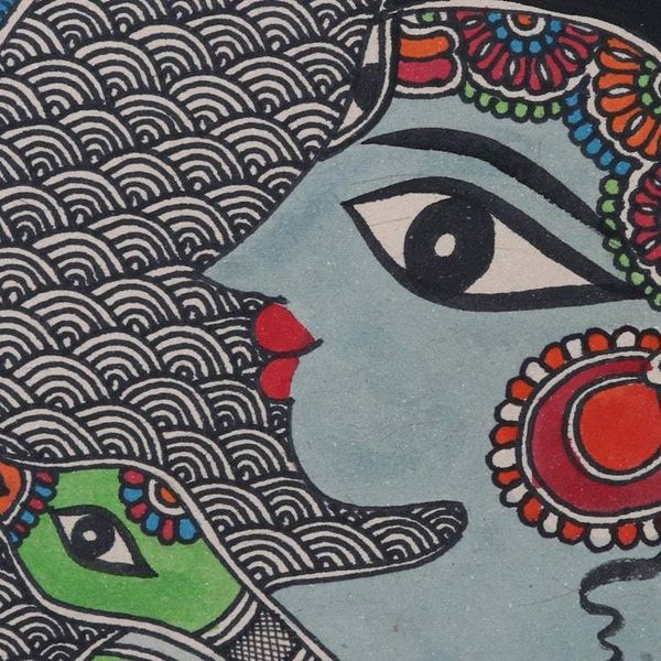 Alternate image for Gangadhar Shiva Acrylic and Dyes on Paper Madhubani Painting Gangadhar Shiva