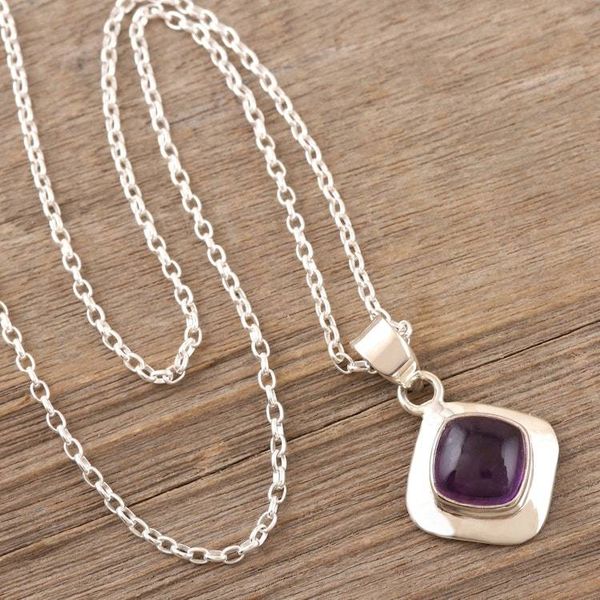 Alternate image for Handcrafted Amethyst and Sterling Silver Pendant Necklace Berry Delight