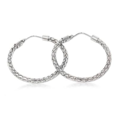 Alternate image for Hoop Earrings of Handwoven Sterling Silver Ribbons Celuk Circles