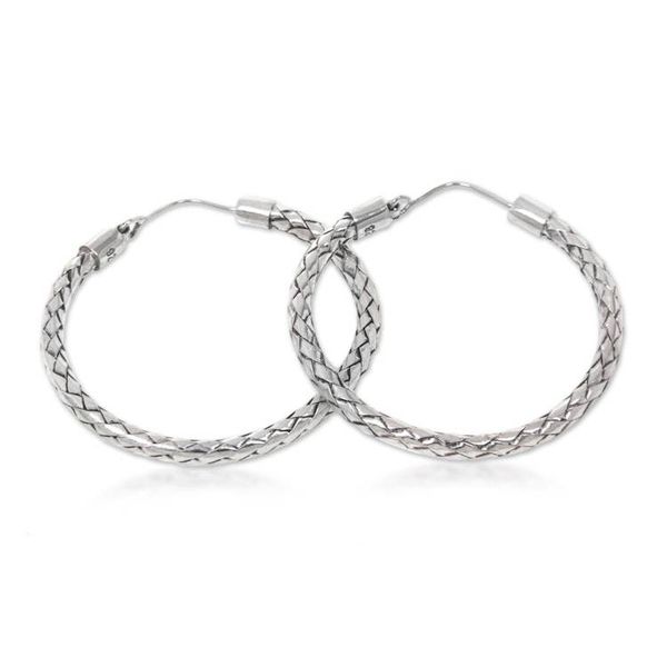 Alternate image for Hoop Earrings of Handwoven Sterling Silver Ribbons Celuk Circles