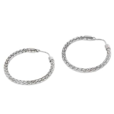 Alternate image for Hoop Earrings of Handwoven Sterling Silver Ribbons Celuk Circles