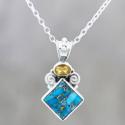 Primary image for Composite Turquoise and Citrine Pendant Necklace from India Timeless Allure