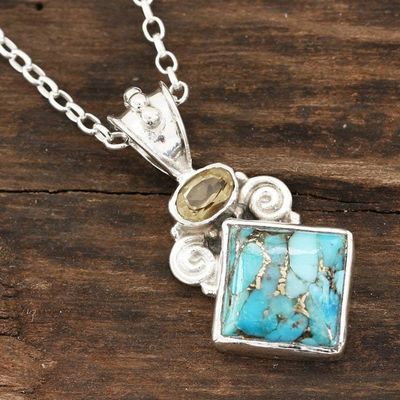 Alternate image for Composite Turquoise and Citrine Pendant Necklace from India Timeless Allure