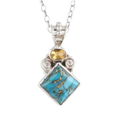 Alternate image for Composite Turquoise and Citrine Pendant Necklace from India Timeless Allure