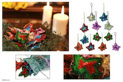 Primary image for Beaded ornaments Set of 12 Maple Leaves