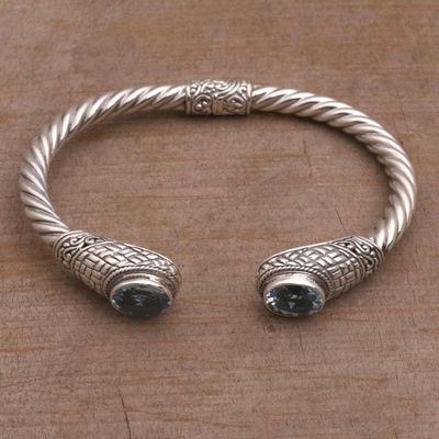 Alternate image for Blue Topaz Woven Motif Cuff Bracelet from Bali Temple Baskets