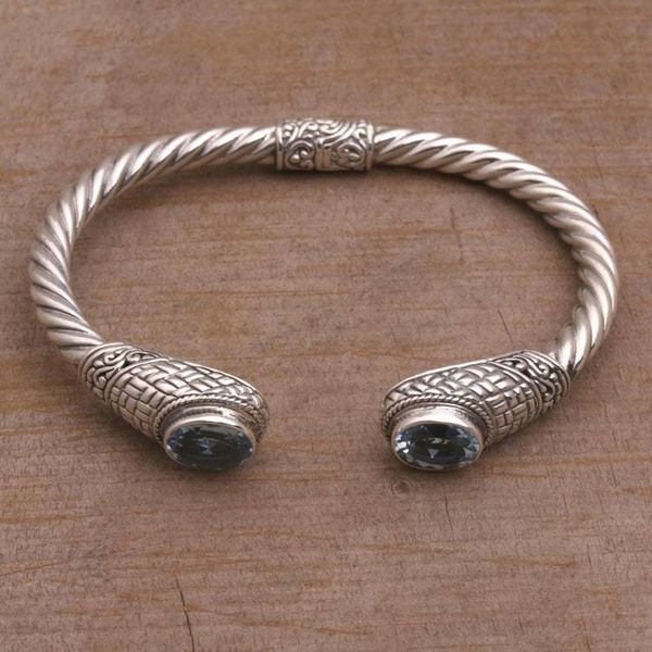 Alternate image for Blue Topaz Woven Motif Cuff Bracelet from Bali Temple Baskets